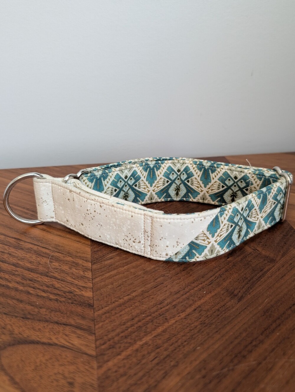 Handmade Martingale Dog Collar | Teal Art Deco Print | Adjustable 10"-19"